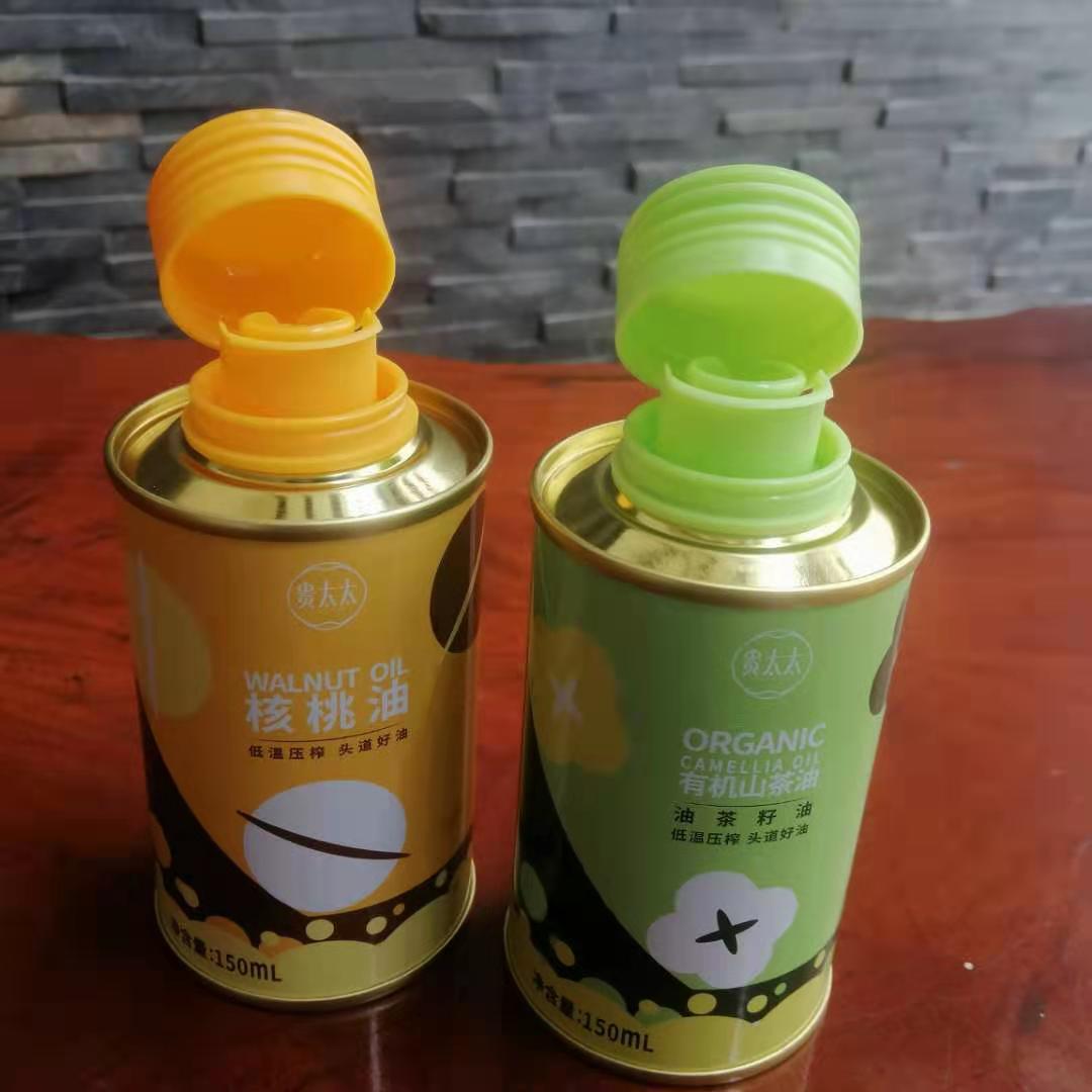 個性化茶油鐵罐，湖南山茶油圓形鐵瓶定制